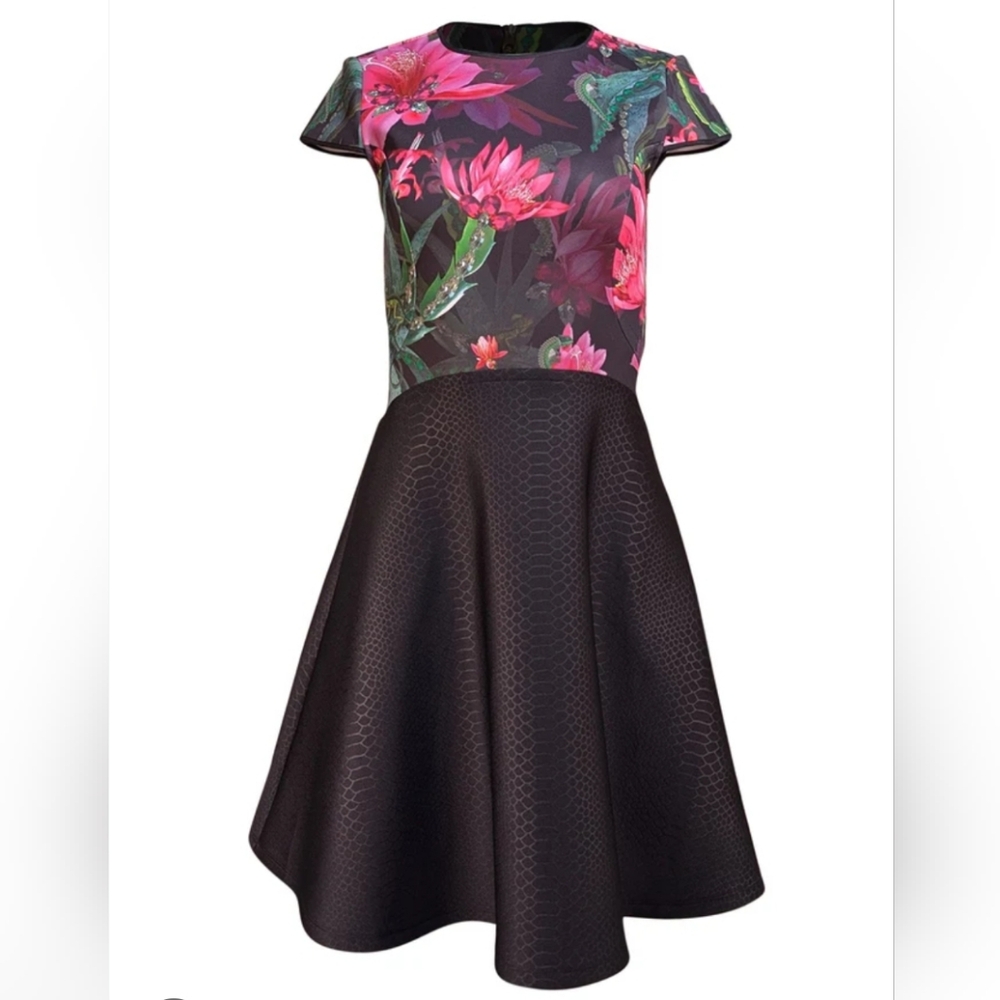 Ted Baker Black Dress with Pink Floral Design